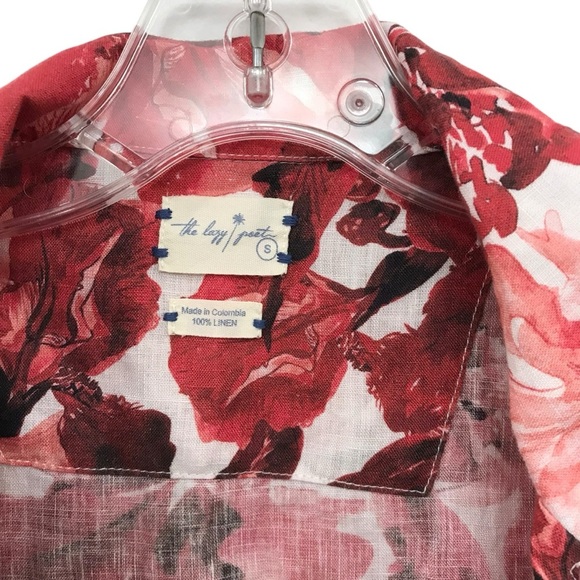 The Lazy Poet Long Sleeve Pajama Set Top & Pants Small Linen Emma Flowers Red - Picture 5 of 7